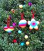 Bright Christmas decorations - lights, baubles, mini stockings