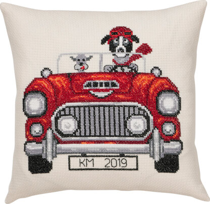 Permin Car Dog Cushion Cross Stitch Kit - 40x40cm