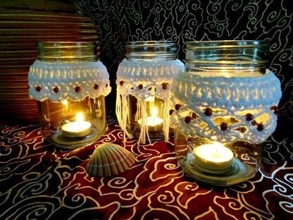 Crochet Beaded Candle Cozy Trio