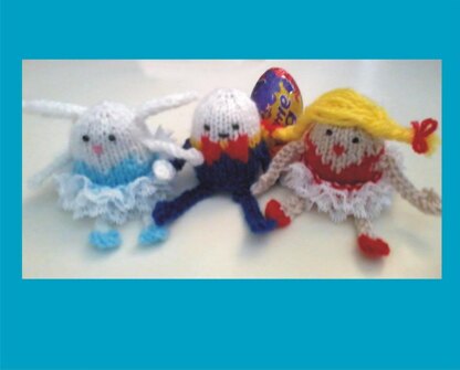 Humpty dumpty, ballerina and bunny Creme egg holders, knit in lace