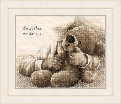 Vervaco Teddy Bear Baby Sampler Cross Stitch Kit - 25cm x 20cm