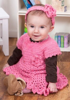 Little Sweetie Dress & Headband in Red Heart Soft Baby Steps Solids - LW2900