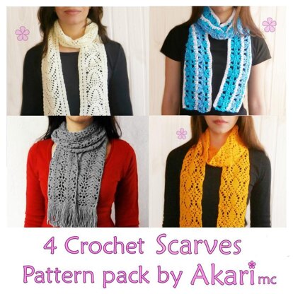 Four Lacy long Scarves crochet patterns_ PLS1