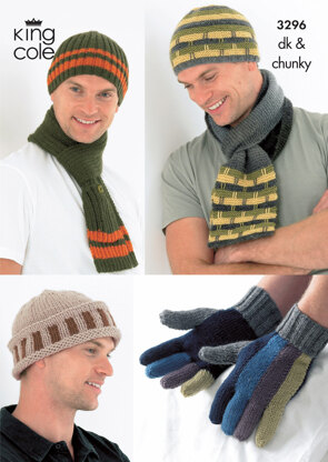 Mens Hats, Scarves and Gloves in King Cole DK and King Cole Chunky - 3296