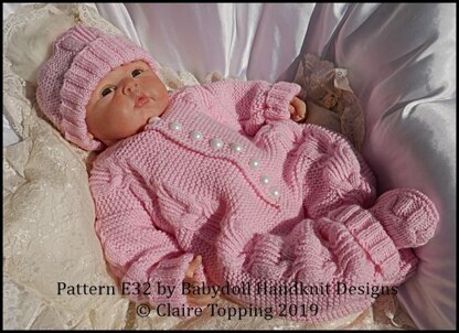 Cosy Cabled All-in-one set 16-22” doll/preemie – 3m+ baby