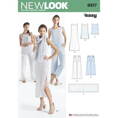 New Look 6517 Women’s  Dress, Tunic, Top, Pants, and Scarf 6517 - Paper Pattern, Size A (10-12-14-16-18-20-22)