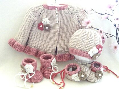 Knitting Baby Jacket Hat and Shoes Baby Set Anna Pattern