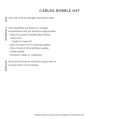 Debbie Bliss Cabled Bobble Hat (Free)