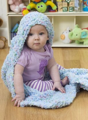 Hooded Baby Blanket in Red Heart Buttercup - LW2385