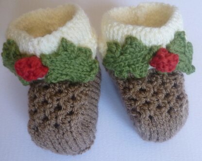 Christmas Pudding Baby Bootees