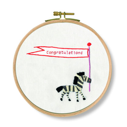 DMC Congratulations! Zebra (printed fabric, 7" hoop) Embroidery Kit -  35cm x 35cm