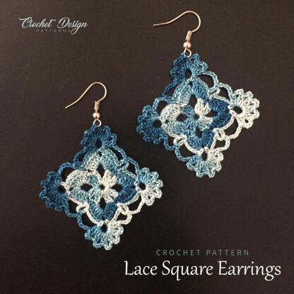 Crochet Lace Square Earrings boho style- crochet pdf pattern - Crochet earrings pattern - Crochet jewelry - Crochet earrings - Granny Square