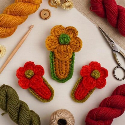 Crochet flower hair clip Pdf + Video Tutorials