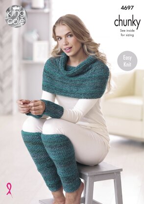 Scarf, Hat, Leg & Wrist Warmers & Shoulder Wrap in King Cole Corona Chunky - 4697 - Downloadable PDF