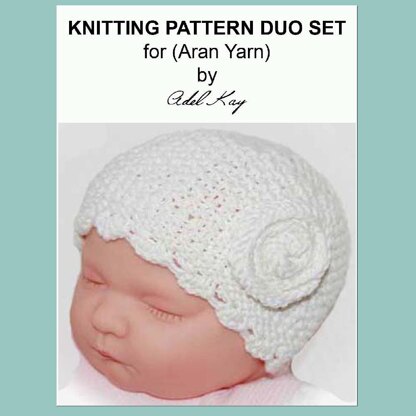 Ida Multi-size Vintage Rose 1930s Style Baby or Reborn Doll Aran Yarn Hat Knitting Pattern by Adel Kay