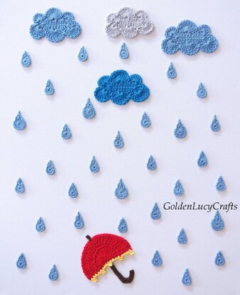 Rainy Day, Clouds, Raindrops, and Umbrella Applique