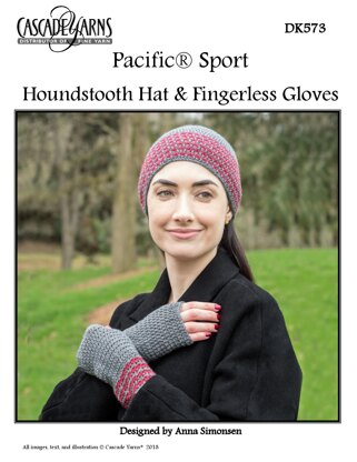 Houndstooth Hat & Fingerless Gloves in Cascade Yarns Pacific Sport - DK573 - Downloadable PDF