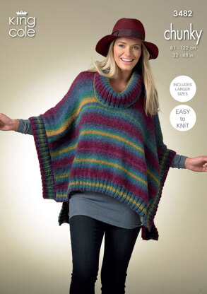 Square Poncho and Pointed Poncho in King Cole Riot Chunky - 3482