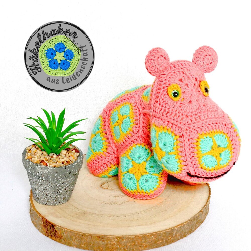 Nina The Baby Hippopotamus with African Flowers Crochet pattern