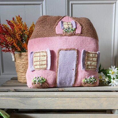 Cozy Pink House Pillow in Lion Brand 24/7 Cotton DK - Downloadable PDF