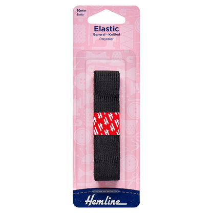 Hemline General Purpose Knitted Elastic: 1m x 20mm: Black