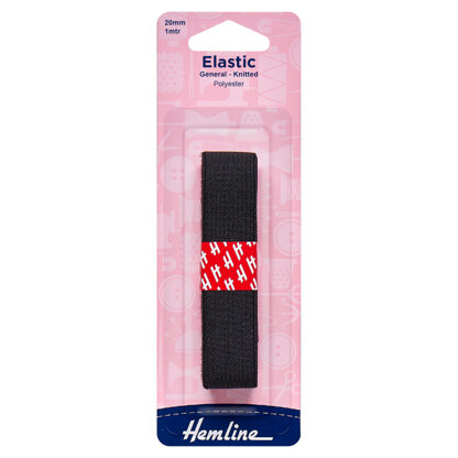 Hemline – Gestricktes Gummiband: 1 m x 20 mm: Schwarz