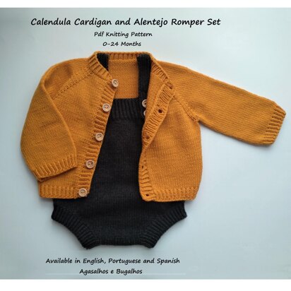 Set Calendula Baby Cardigan and Alentejo Baby Romper/Dress - knitting pattern