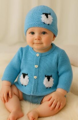 Baby Blue Sheep Cardigan and Hat