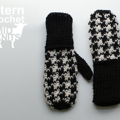 Crochet Houndstooth Mittens (2016007)