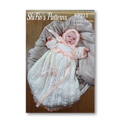 Knitting pattern baby christening dress & hat #213