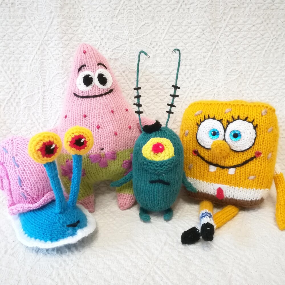 Toy Knitting Patterns Set of 4 SpongeBob Collection, image size:1000x1000