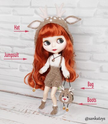 Reindeer outfit for Blythe doll