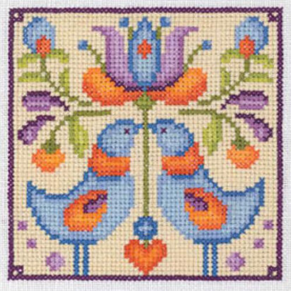 Creative World of Craft Love Bird Tile Folk Art Mini Cross Stitch Kit - 4 1/2 x 4 1/2"