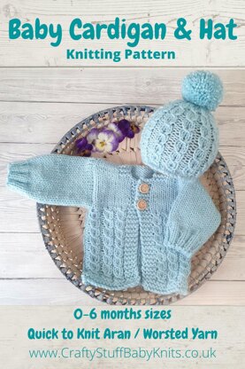 Cabled Baby Cardigan and Hat set