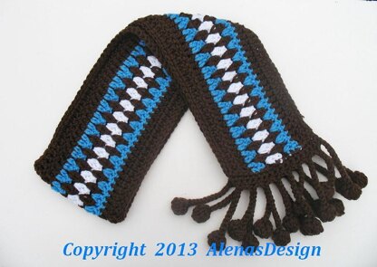 Fringe Bobble Brown & Blue Scarf