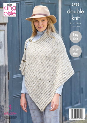 Ladies Ponchos Knitted in King Cole Homespun DK - 5793 - Downloadable PDF