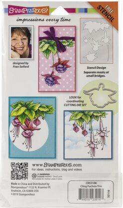 Stampendous Cling Stamp W/ Template Set - Fuchsia Trio