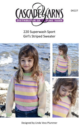 Girl's Striped Sweater in Cascade 220 Superwash Sport - DK227