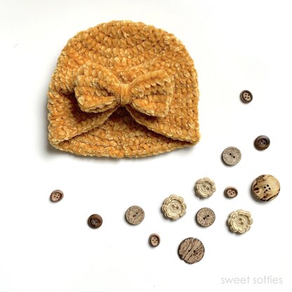 Velvet Baby Turban Hat with Bow