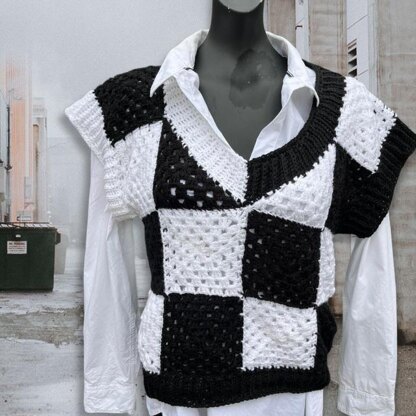 Wednesday Chessboard Crochet Vest