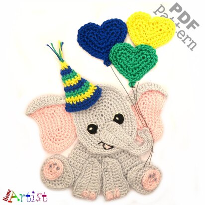 Elephant birthday crochet applique pattern