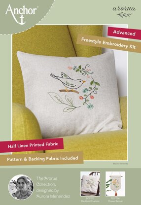 Anchor Aurora - Bird Cushion Printed Embroidery Kit - 40 x 40 cm