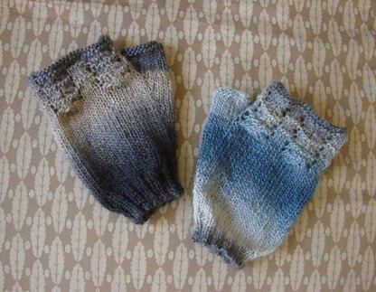 Plain fingerless mitts with top lacy panel