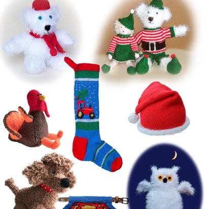 Cute Christmas Toys and Stockings to knit 2 - bear, turkey, poodle, owl - knitting pattern