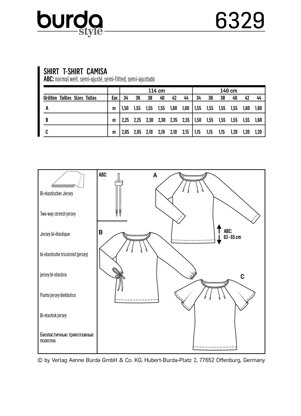 Burda Style Misses' Raglan Top B6329 - Paper Pattern, Size 8-18