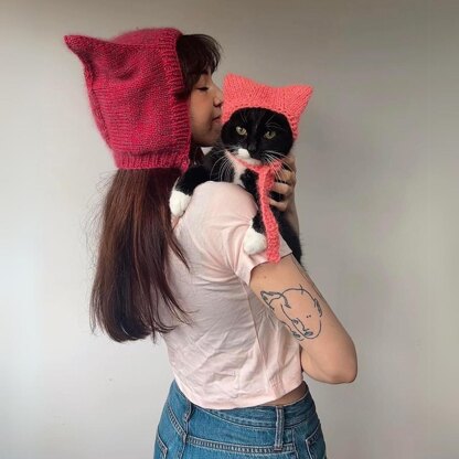 Matching knitted cat hats