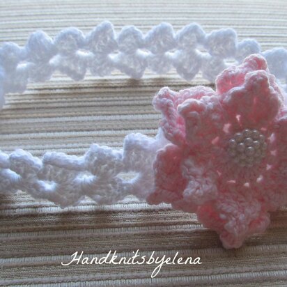 Crochet Headband with a Pink Rose