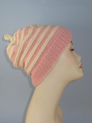 Stripe Topknot Slouch Hat