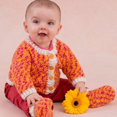 Happy Girl Cardigan and Booties in Red Heart Anne Geddes Baby - LW3426
