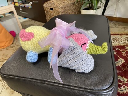 Adorable "Trumpetty Trunk" Crochet Elephant, mix-and-match your leftover yarn to make this pattern. Beginners pattern.